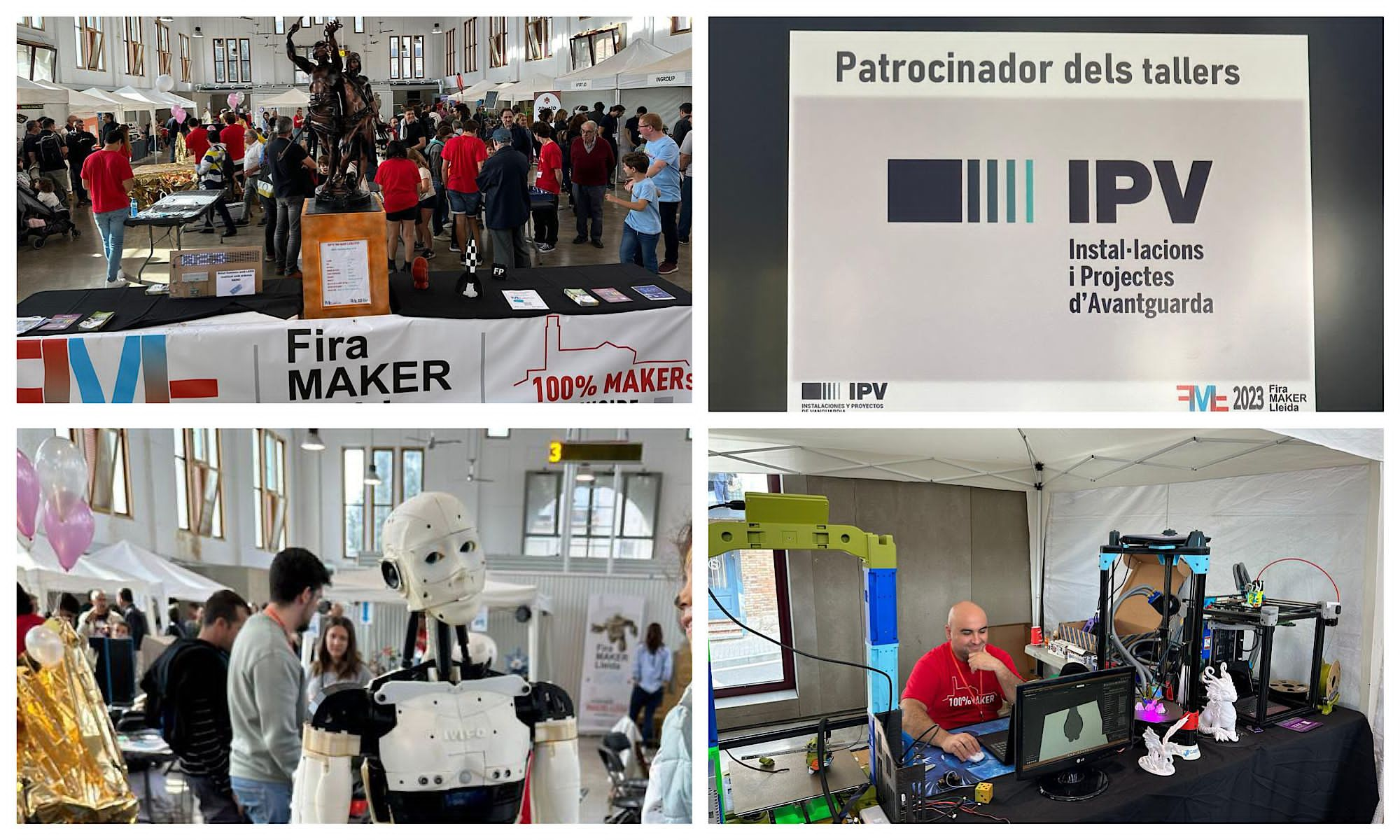 Los días 19, 20 y 21 de octubre se celebró en el MERCAT DEL PLA de Lleida la 2ª FERIA MAKER LLEIDA. Una Feria para dar a conocer la filosofía DIY (do it yourself) y el mundo Maker al público en general. Una Feria abierta a todo el mundo que contó con la participación tanto de entidades como de Makers particulares venidos de todas partes, donde se exponían y compartían sus proyectos de software abierto, que cualquiera puede replicar y modificar, y hardware. La Fira contó con robots (como Inmoov), Impresión 3D, Realidad Virtual, Fabricación de Cohetes, Drones y Domótica entre otros. Todo relacionado con la filosofía "hacértelo tú mismo" (DIY). En IPV nos sentimos muy orgullosos de participar en el patrocinio de los talleres, dando la oportunidad, tanto a los alumnos de centros educativos como a los apasionados del mundo Maker, de interactuar y participar en estos proyectos tan interesantes e innovadores.